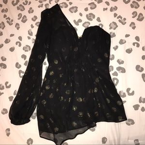 One Sleeve Black Polka Dot Blouse Express